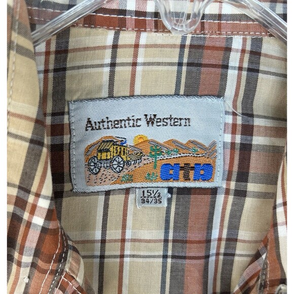 VINTAGE ATB Authentic Western Shirt Men's 15.5 Brown Outdoor Pearl Snap 34/35 - Picture 8 of 8